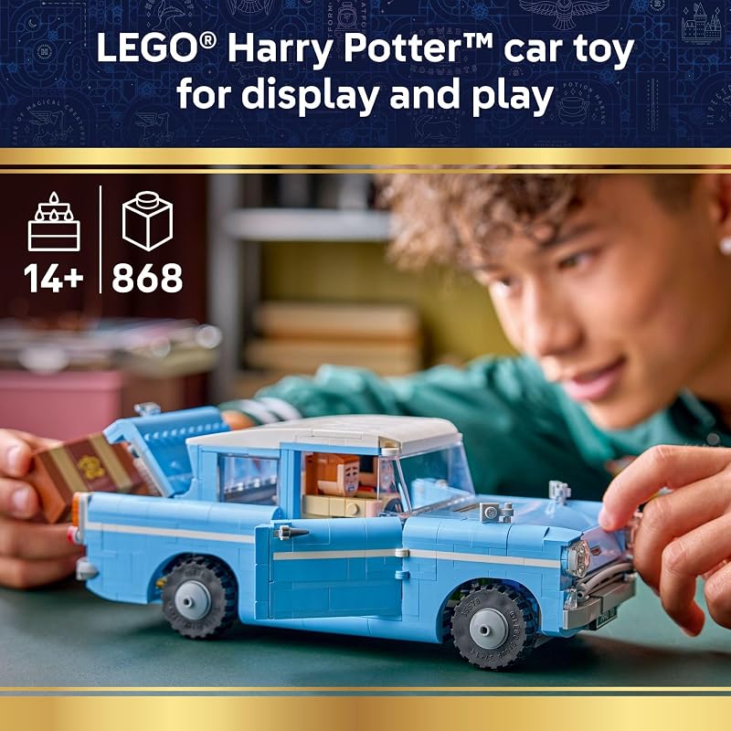 LEGO Harry Potter Enchanted Flying Ford Anglia Car Building Toy for Boys Girls Book Shelf Bedroom Decor for Ages 14 W Harry Ron Hedwig Minifigures Gift Idea for Birthdays 76470