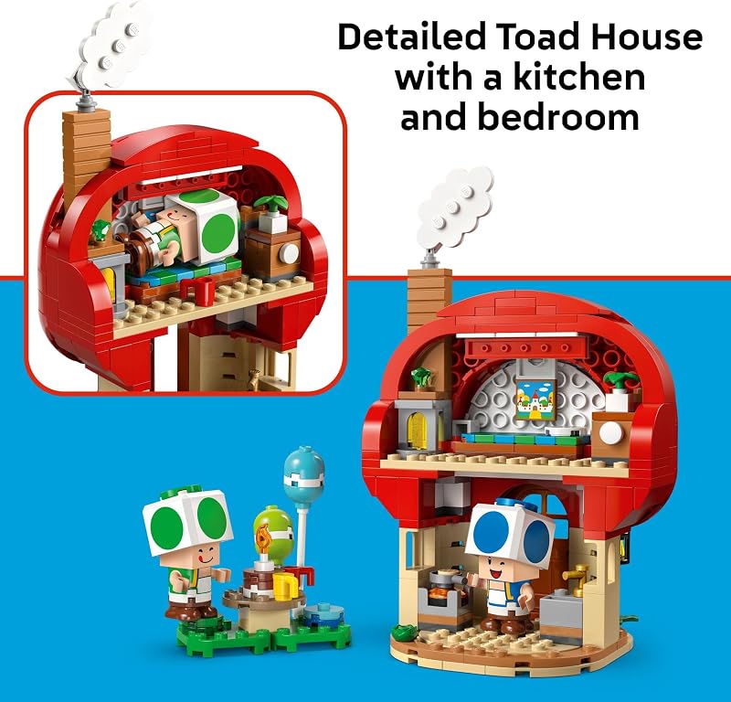 LEGO Super Mario Party at Toads House Building Toy Pretend Play Set for Boys Girls Ages 7 Kids Building Blocks with Digital Action 2 Toad Toy Figures Gift Idea for Birthdays 72041