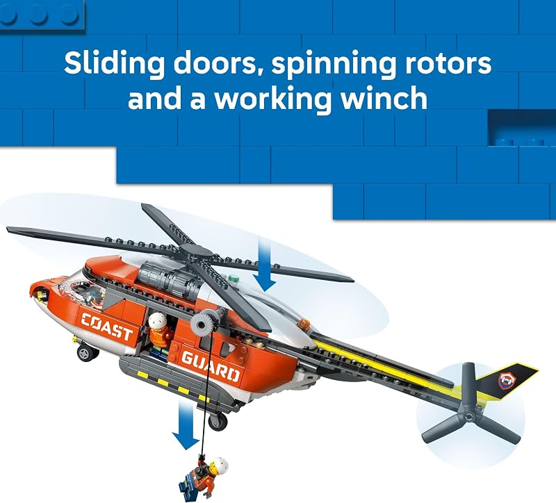 LEGO City Coast Guard Helicopter Building Toy for Kids Pretend Play Emergency Response Set for Boys Girls Ages 7 Includes 4 Minifigures Shark Rescue Pod Gift Idea for Birthdays 60503