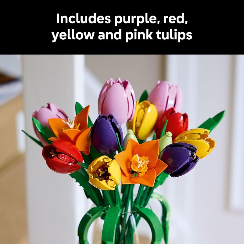 LEGO Botanicals Tulip Bouquet Building Set for Adults Gift for Birthdays Bedroom Book Shelf Office Decor for Women Men Ages 18 Artificial Flowers Crafting Kit 11501