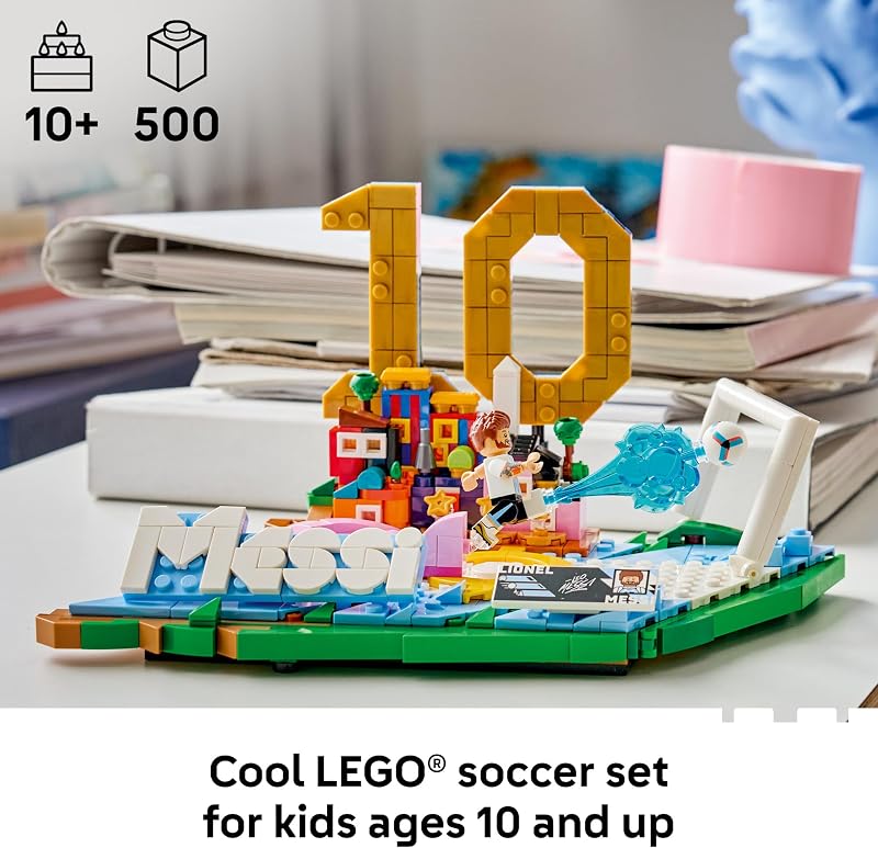 LEGO Editions Lionel Messi Soccer Highlights Building Set for Boys Girls Ages 10 Collectible Soccer Gift with Plaque Kids Bedroom or Shelf Decor 43011