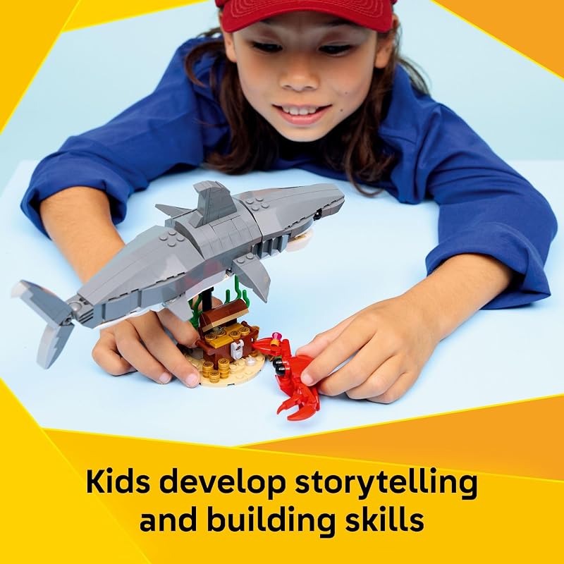 LEGO Creator Fierce Shark with a Treasure Chest Building Toy for Boys Girls Kids Build a Shark Fish or Manta Ray Animal Figure Bedroom or Shelf Decor for Ages 8 31381