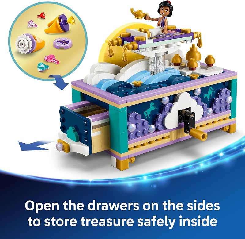 LEGO Disney Princess Jasmines Jewelry Box 43295 Building Toys for Girls Boys Ages 6 Disneys Aladdin Movie Figures Creative Play 458 pieces Gift for Birthdays