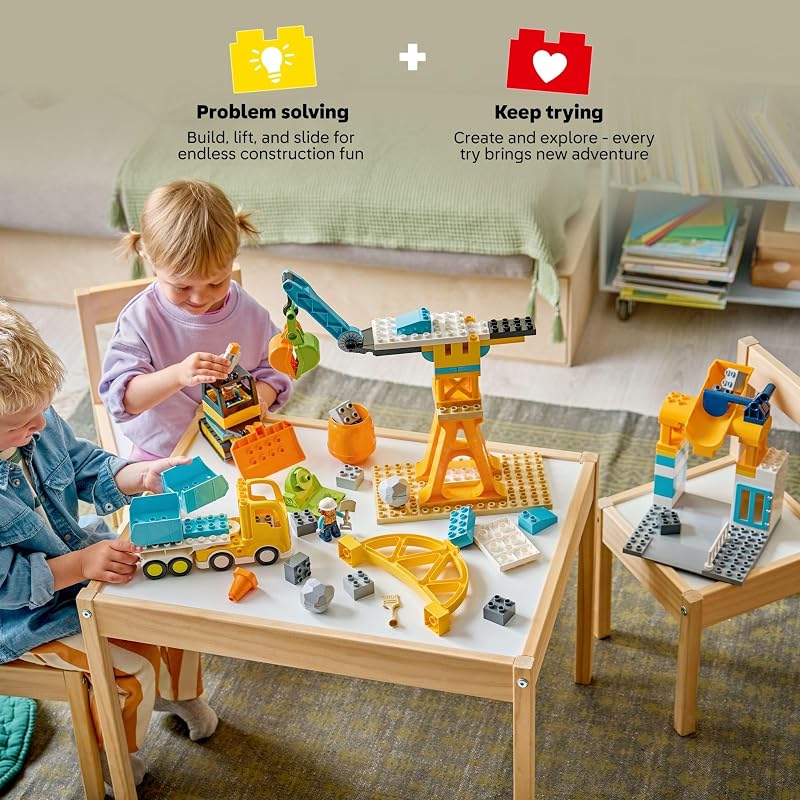 LEGO DUPLO Town 3 in 1 Construction Site and Vehicles Toys for Toddlers Pretend Play Set for Boys Girls Ages 3 Building Blocks for Fine Motor Skills Practice Gift for Birthdays 10476