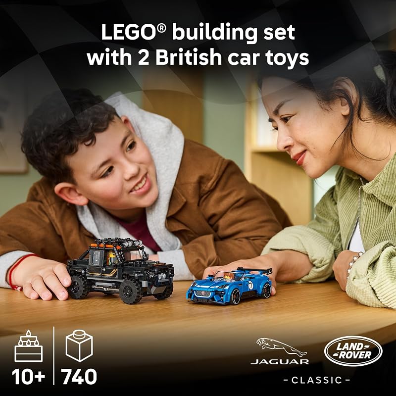 LEGO Speed Champions Jaguar Project 7 Land Rover Defender 77264 Building Toy for Boys Girls Ages 10 Detailed Toy Cars for Kids Play or Display Model 740 pieces Gift for Birthdays