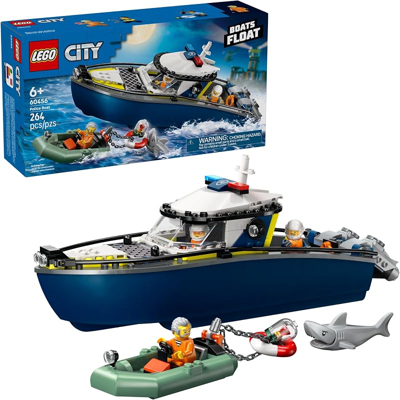 LEGO City Police Boat Chase Building Toy for Kids Pretend Play Set for Boys Girls Ages 6 Building Blocks W 2 Floating Boat Toys for Playtime Bath Time Gift Idea for Birthdays 60456