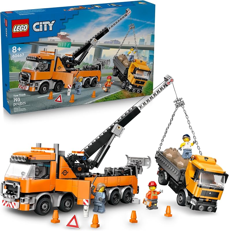 LEGO City Heavy Duty Recovery Tow Truck with Crane Building Toy Dump Tow Truck Toys for Boys Girls Ages 8 Pretend Play Set for Kids Gift Idea for Birthdays Holidays 60467