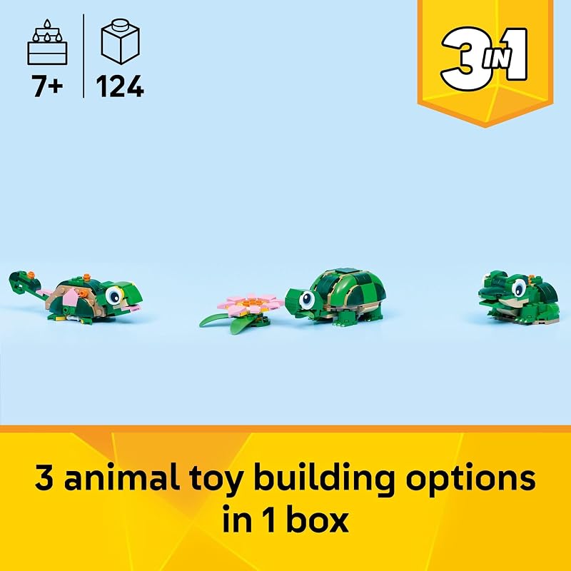 LEGO Creator 3 in 1 Turtle with a Water Lily Flower Building Toy for Girls Boys Kids Build a Chameleon Frog or Turtle Toy Figure Gift Idea for Animal Lovers Ages 7 31377