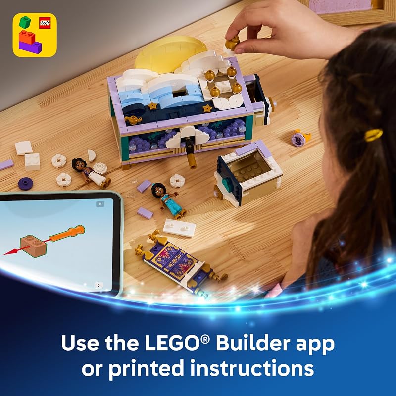 LEGO Disney Princess Jasmines Jewelry Box 43295 Building Toys for Girls Boys Ages 6 Disneys Aladdin Movie Figures Creative Play 458 pieces Gift for Birthdays