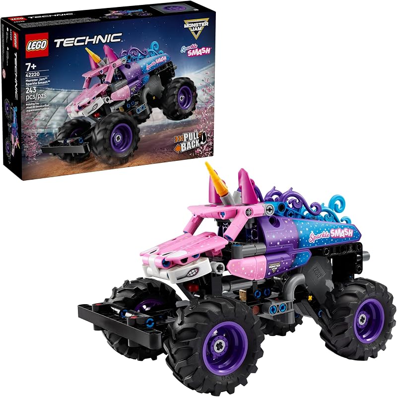 LEGO Technic Monster Jam Sparkle Smash Pull Back Truck Toy for Boys Girls Monster Truck Building Toy W Pull Back Racing Action for Kids Ages 7 Gift Idea for Birthdays 42220