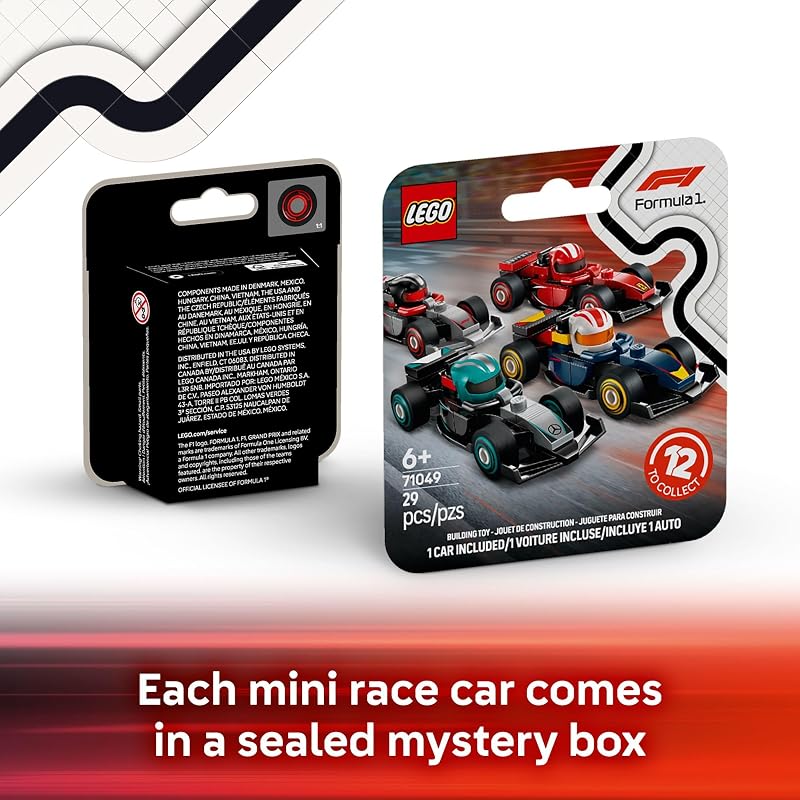 LEGO F1 Collectible Race Cars 6 Pack Building Set for Boys Girls Ages 6 Birthday Party Favor or Gift Mystery Box W Surprise F1 Car Toys Travel Toys for Kids 66796