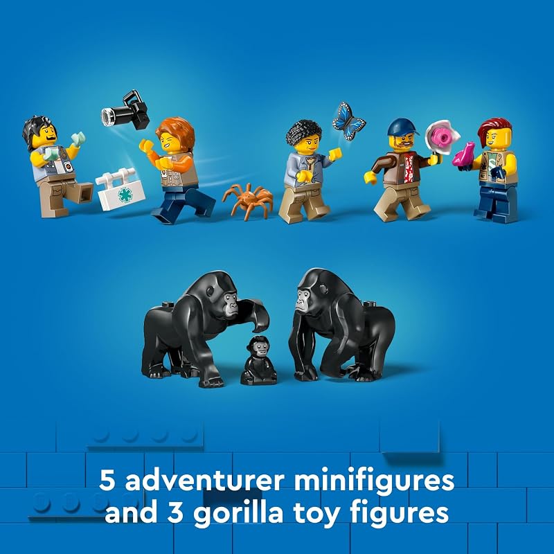 LEGO City Jungle Explorer Helicopter Toy at Base Camp Kids Toy Adventure Building Set for Boys Girls Ages 8 with 5 Minifigures Gorilla Figures Gift Ideas for Birthdays 60437